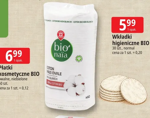 Płatki kosmetyczne owalne niebielone Bio Naïa promocja w Leclerc