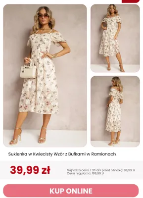 Sukienka w kwiecisty wzór z bufkami w ramionach Renee promocja w Renee