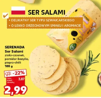 Ser Salami zioła-czosnek, pomidor-bazylia, pieprz-chili promocja w Kaufland