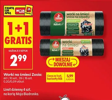 Worki na śmieci Zosi: 60 l, 10 szt., 35 l, 18 szt. promocja w Biedronka