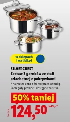 Zestaw 3 garnków ze stali szlachetnej z pokrywkami promocja w Lidl