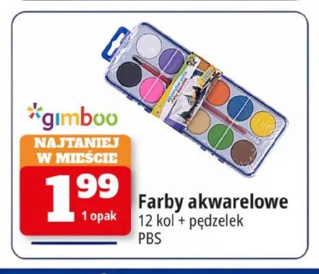 Farby akwarelowe 12 kolorów + pędzelek Gimbo promocja w Leclerc