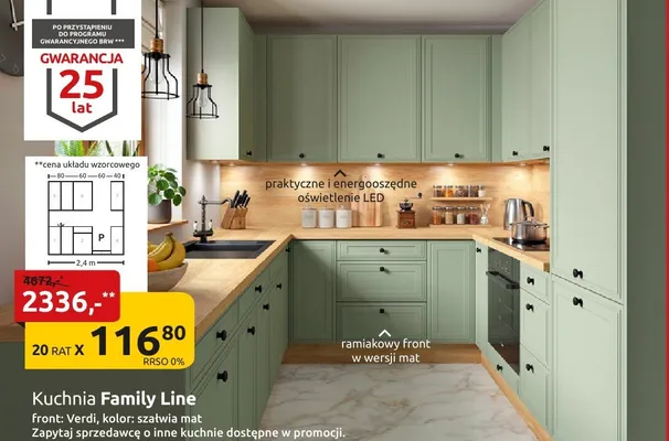 Kuchnia Family Line front Verdi kolor szałwia mat promocja w Black Red White
