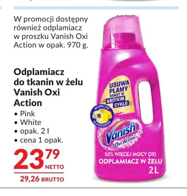 Odplamiacz do tkanin w żelu Vanish Oxi Action White promocja w Makro