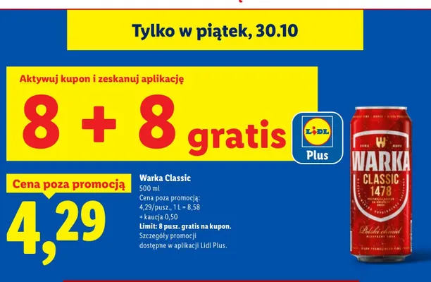 Piwo Warka Classic promocja w Lidl