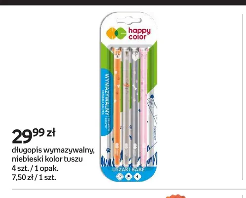 Długopis wymazywalny niebieski kolor tuszu Happy Color 4-pak promocja w Empik