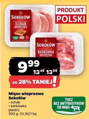 Mięso wieprzowe schab Sokołów plastry promocja w Netto