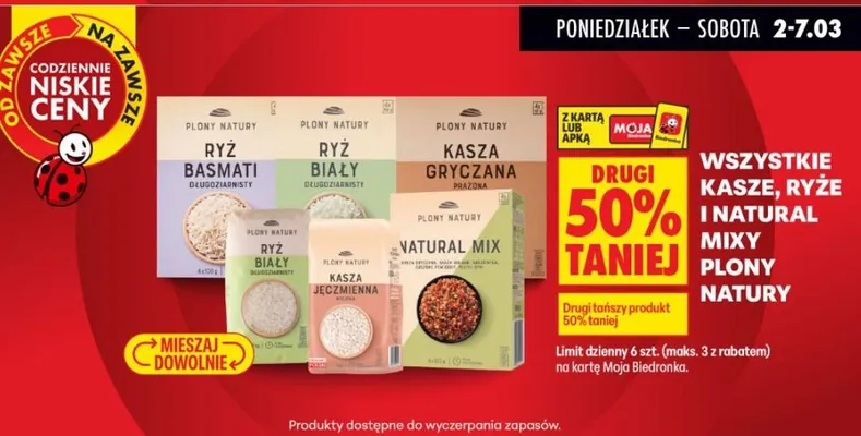 Wszystkie kasze, ryże i natural mixy Plony Natury DRUGI -50% promocja w Biedronka