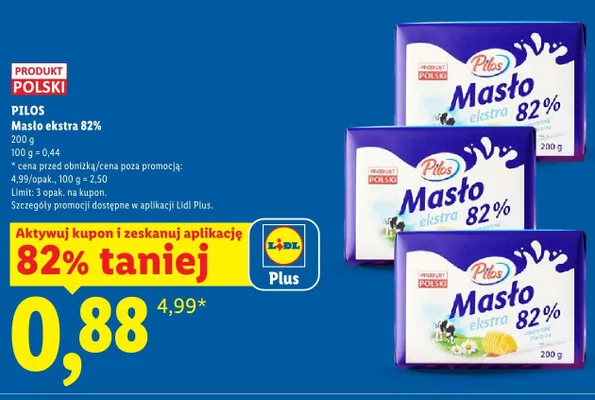 Masło ekstra 82% Pilos promocja w Lidl