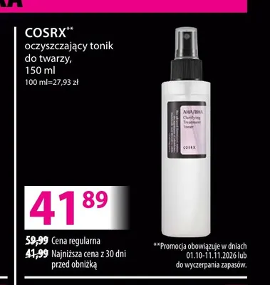 Oczyszczający tonik do twarzy Cosrx promocja w Hebe