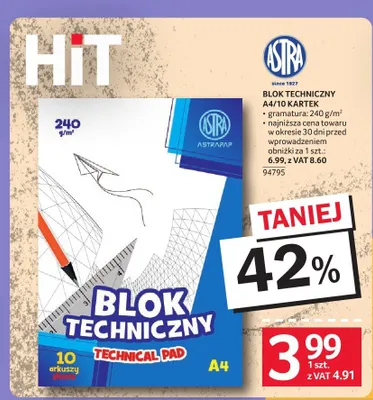 Blok techniczny Astra A4 10 kartek promocja w Selgros