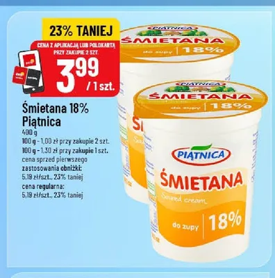 Śmietana 18% Piątnica promocja w POLOmarket