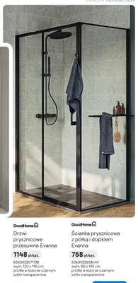 Ścianka prysznicowa z półką i drążkiem GoodHome Evanna 80x195 cm promocja w Castorama