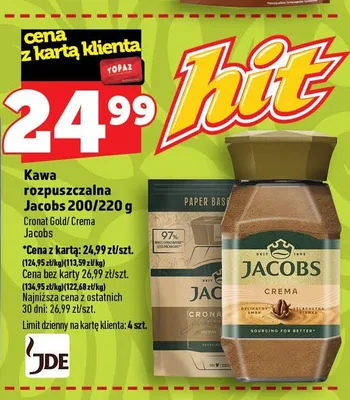 Kawa rozpuszczalna Jacobs Cronat Gold promocja w TOPAZ