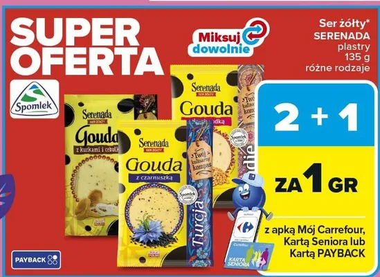 Ser żółty Serenada plastry różne rodzaje promocja w Carrefour