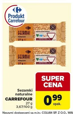 Sezamki naturalne Carrefour 27g promocja w Carrefour Market