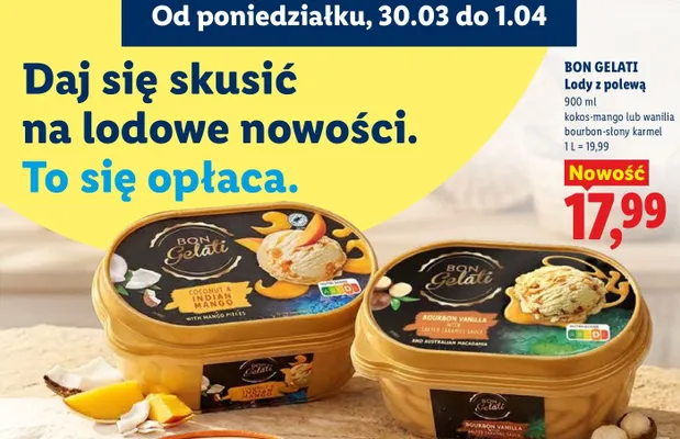 Lody z polewą wanilia bourbon-słony karmel promocja w Lidl