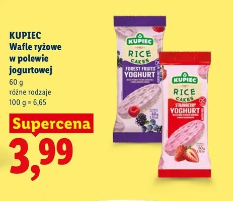 Wafle ryżowe w polewie jogurtowej o smaku owoców leśnych Kupiec promocja w Lidl