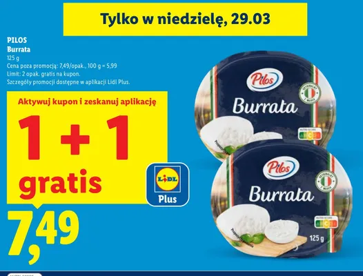 Ser burrata 1+1 GRATIS promocja w Lidl