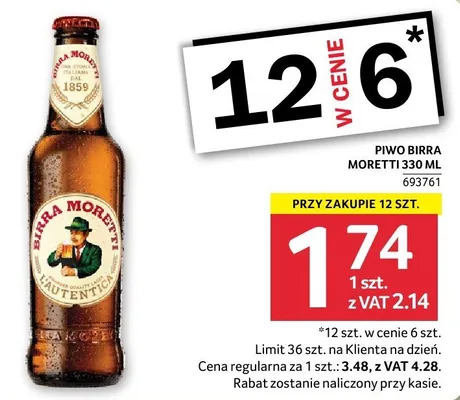 Piwo Birra Moretti 693761 przy zakupie 12szt. promocja w Selgros
