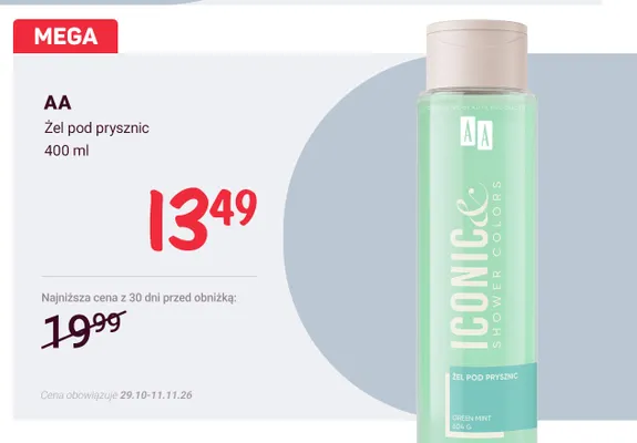 Żel pod prysznic Iconic Green Mint AA promocja w Rossmann