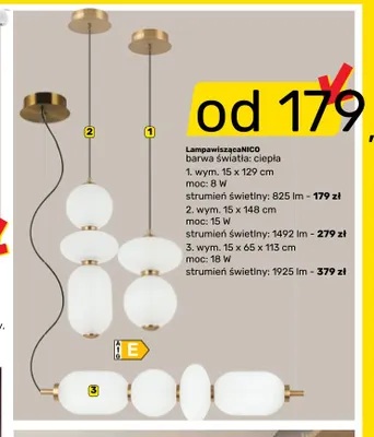 Lampa wisząca Nico 15x65x113 cm promocja w Bricomarche