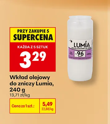 Wkład olejowy do zniczy 80 h Lumia promocja w Biedronka