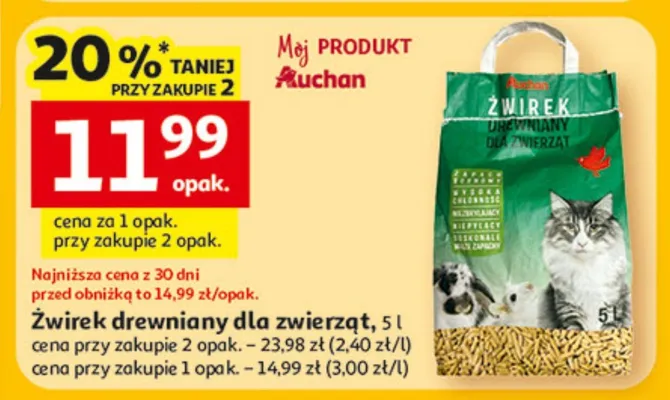 Żwirek drzewniany dla zwierząt promocja w Auchan