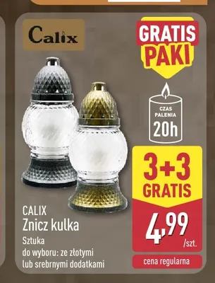 Znicz kulka Calix ze srebrnymi dodatkami promocja w Aldi
