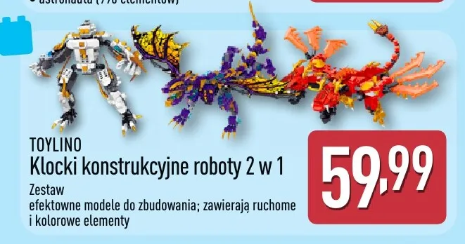 Klocki konstrukcyjne roboty 2 w 1 Toylino promocja w Aldi