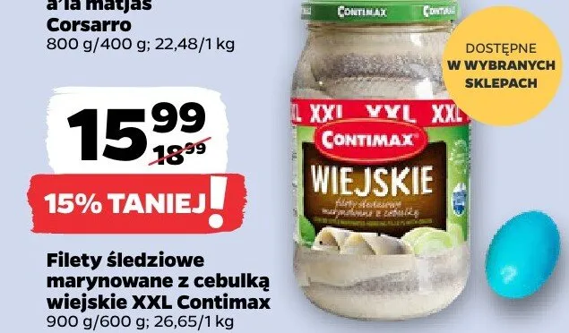 Filety śledziowe marynowane z cebulką wiejskie XXL Contimax promocja w Netto
