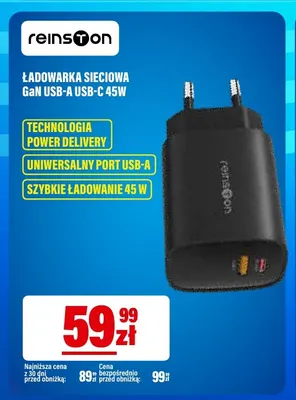 Ładowarka sieciowa GaN USB-A USB-C Reinston promocja w RTV EURO AGD
