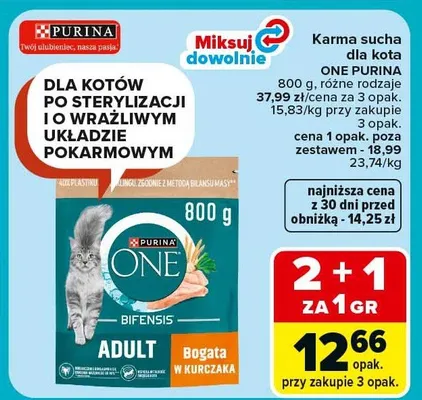 Karma sucha dla kota po sterylizacji o wrażliwym układzie pokarmowym promocja w Carrefour