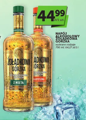 Napój alkoholowy Żołądkowa Gorzka z 22 karatowym złotem z miętą promocja w Groszek