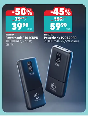 Powerbank Rebeltec P20 Lcdpd 20 000mAh 22,5W czarny promocja w Biedronka