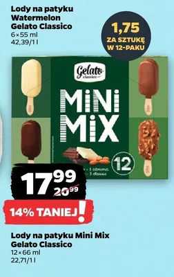 Lody na patyku Mini Mix Gelato Classico 12-pak 66ml promocja w Netto