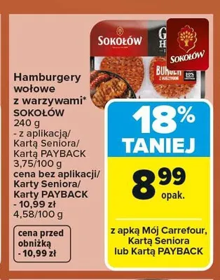 Hamburgery wołowe z warzywami SOKOŁÓW promocja w Carrefour Market