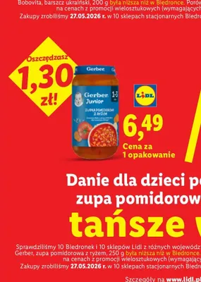 Danie dla dzieci po 12 m-cu Gerber zupa pomidorowa z ryżem promocja w Lidl