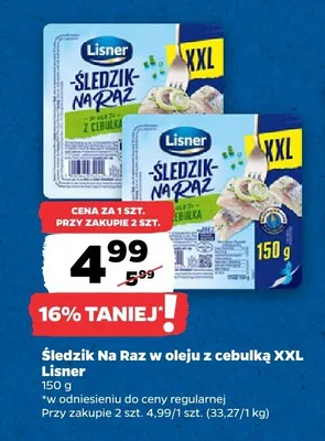 Śledzik Na Raz w oleju z cebulką XXL Lisner promocja w Netto