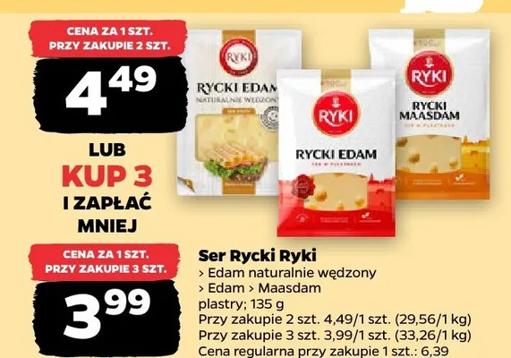 Ser Edam naturalnie wędzony, Edam Maasdam plastry promocja w Netto