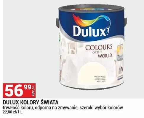 Dulux Kolory Świata farba lateksowa trwałość koloru odporna na zmywanie szeroki wybór kolorów promocja w Merkury Market