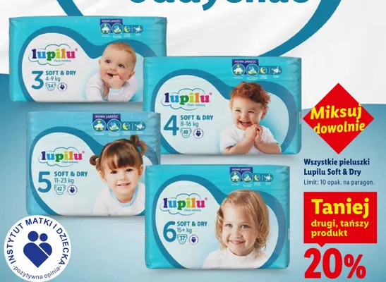 Pieluszki Lupilu Soft & Dry 5 11-23 kg promocja w Lidl
