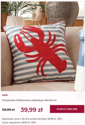Poszewka haftowana home&you Lobstique 45x45 cm promocja w home&you