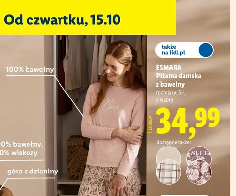Piżama damska z bawełny Esmara promocja w Lidl