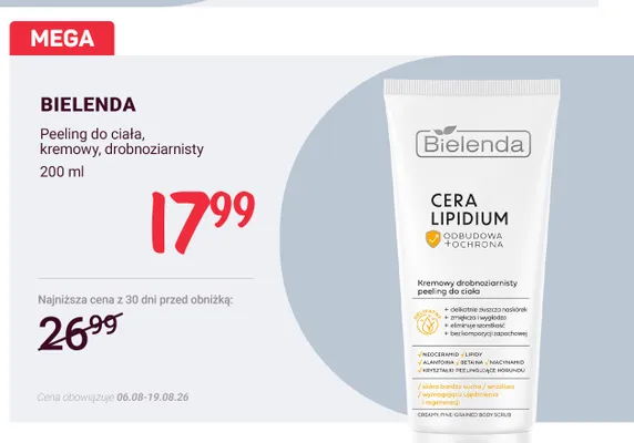 Peeling do ciała kremowy drobnoziarnisty Bielenda Cera Lipidium promocja w Rossmann