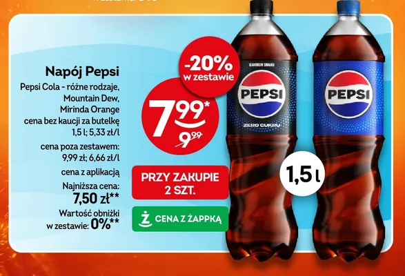 Napój gazowany Pepsi Cola Zero Cukru promocja w Żabka