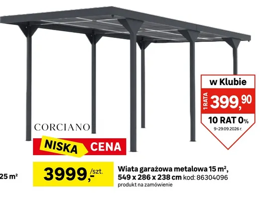 Wiata garażowa metalowa 15m² 549x286x238 cm Corciano promocja w Leroy Merlin