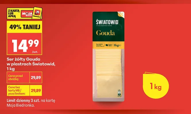 Ser żółty Gouda w plastrach Światowid promocja w Biedronka