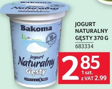 Jogurt naturalny gęsty 370 g Bakoma promocja w Selgros