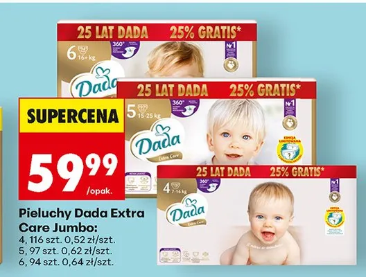Pieluchy Dada Extra Care Jumbo rozmiar 6 promocja w Biedronka